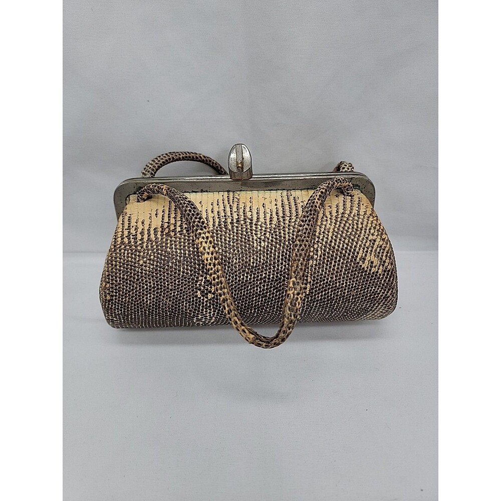 Vintage 1940's Monitor Lizard Skin Clutch Handbag 8x4x4
